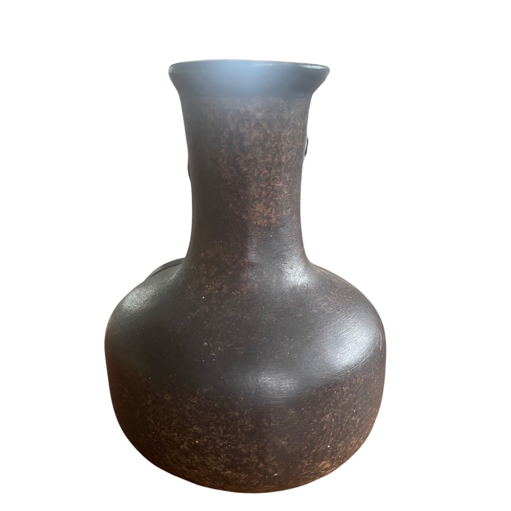 Vintage Mexican Folk Art Monkey Handle Pottery Vase Black Clay Green Glaze 5.5" - Picture 8 of 8
